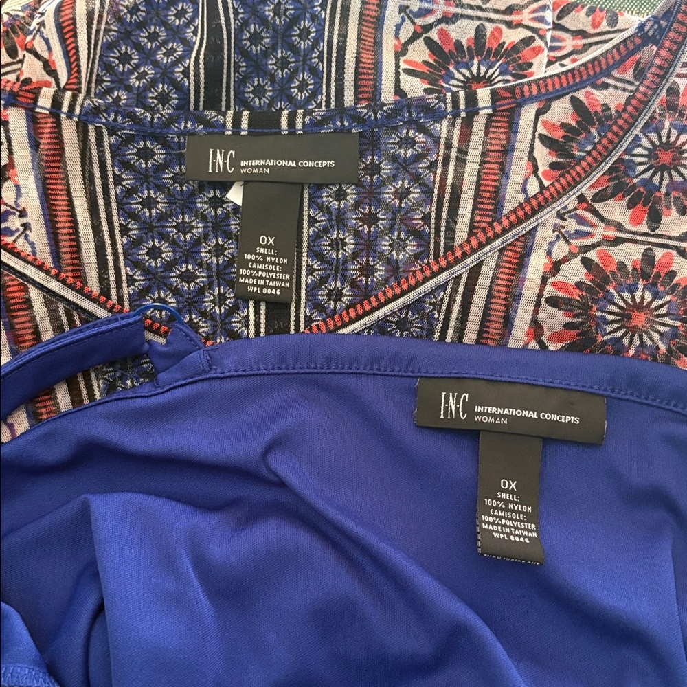 INC International Concepts Multicolor Patterned Blouse With Cobalt Blue Camisole - Picture 4 of 4